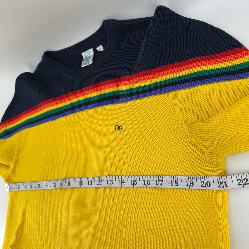 VTG 80s Ocean Pacific Op Rainbow Stripe Sweater Large Stranger Things Surf Retro - Picture 7 of 12